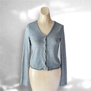 American Eagle Soft & Sexy Plush Gray Button Front Top XS Long Sleeve